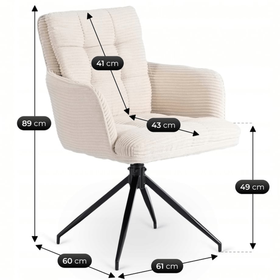 Krzesło Obrotowe Kubełkowe Tapicerowane Do Jadalni Sztruks Kremowy AKITA