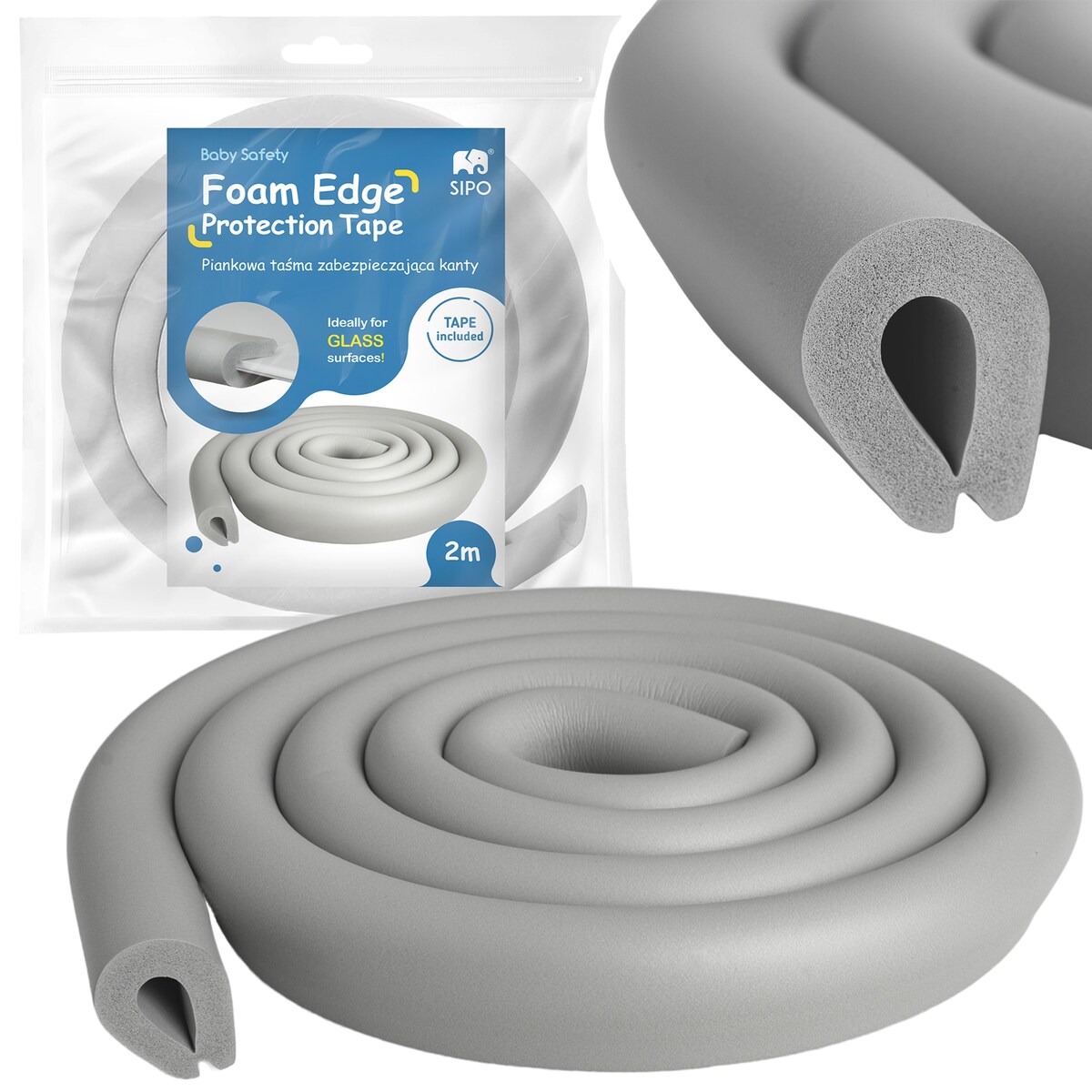 taśma piankowa zabezpieczająca szklane krawędzie mebli, 2 metry
