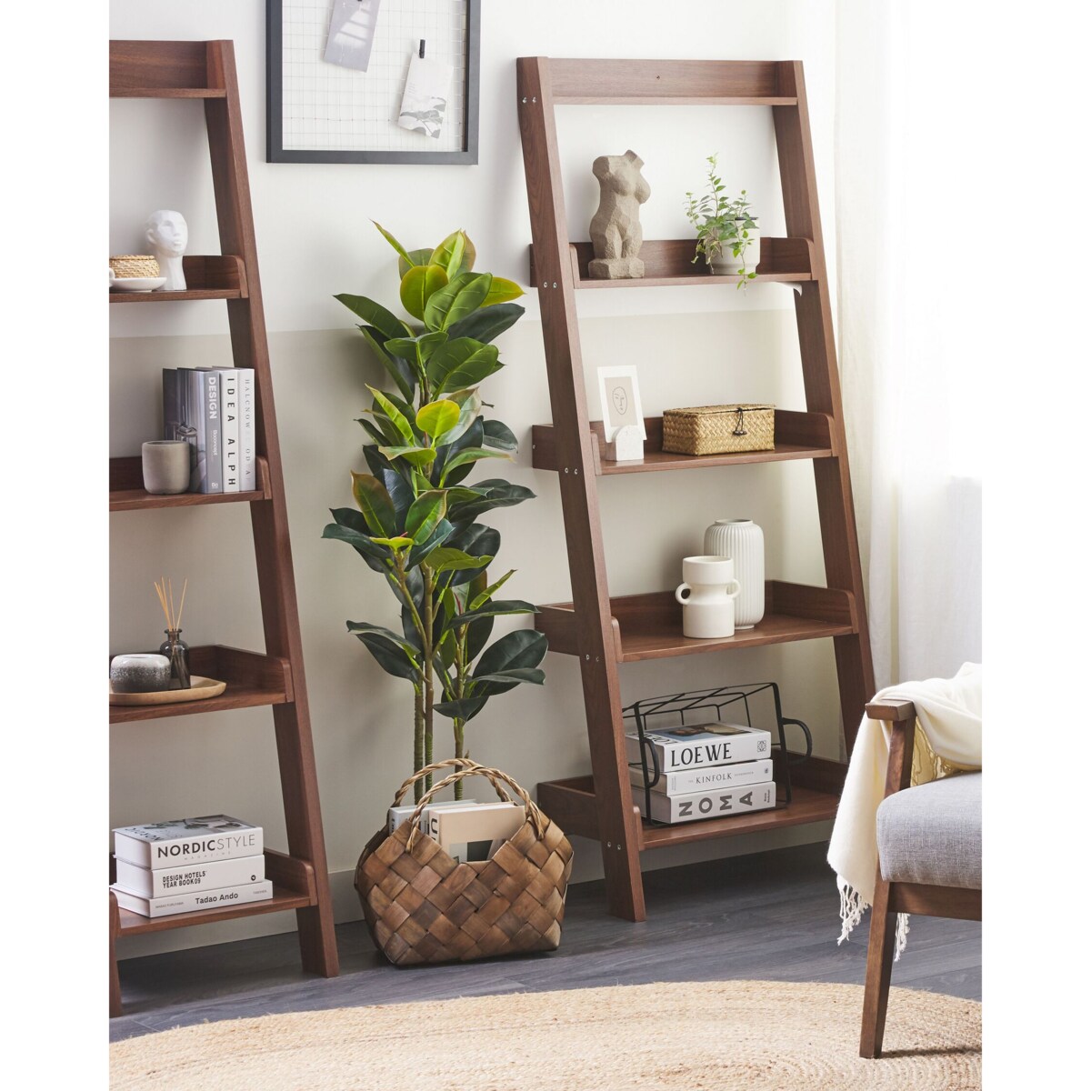 Regał drabina 5 półek ciemne drewno MOBILE TRIO