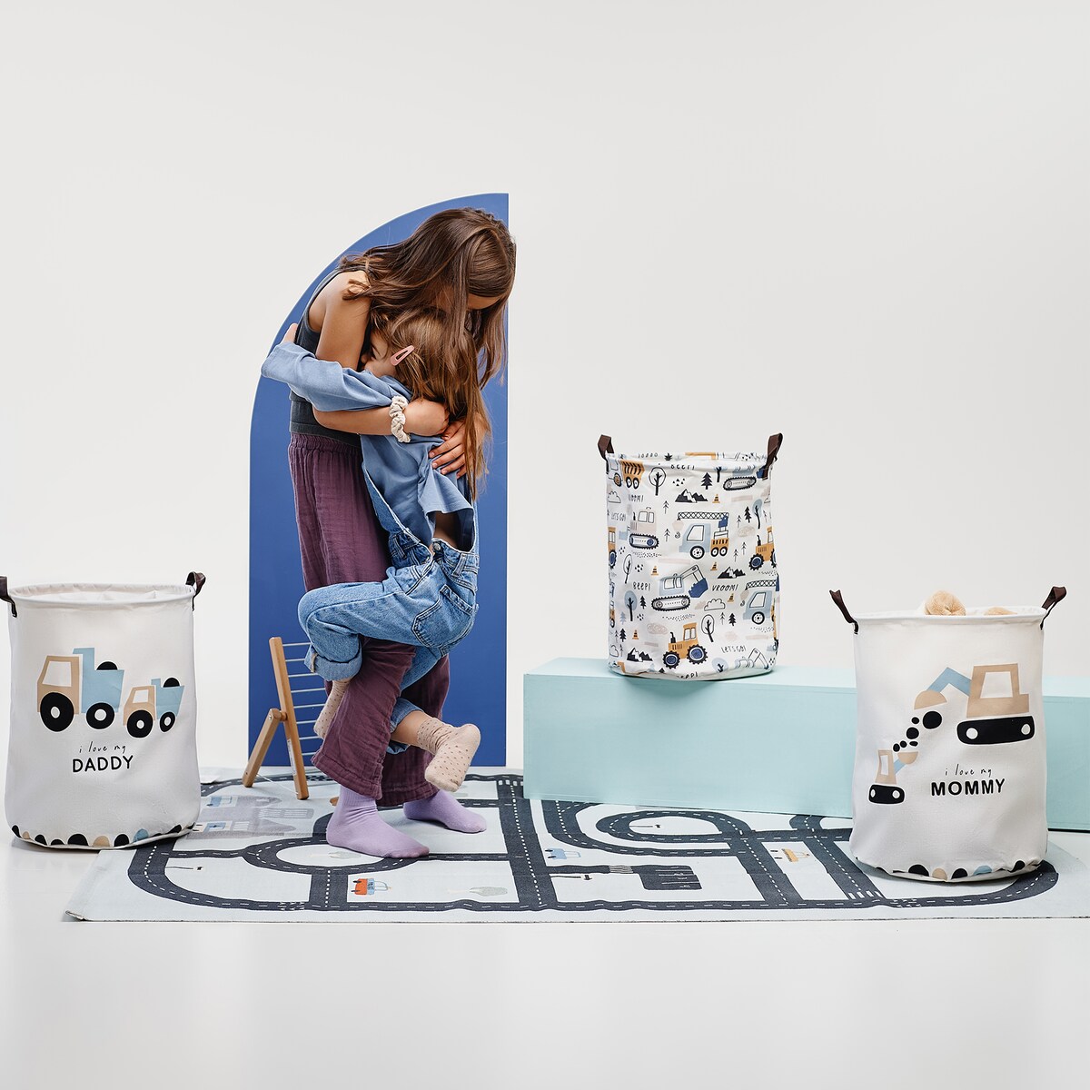 bawełniany kosz na zabawki sipo, zamykany na ściągacz, ciężarówki, xl