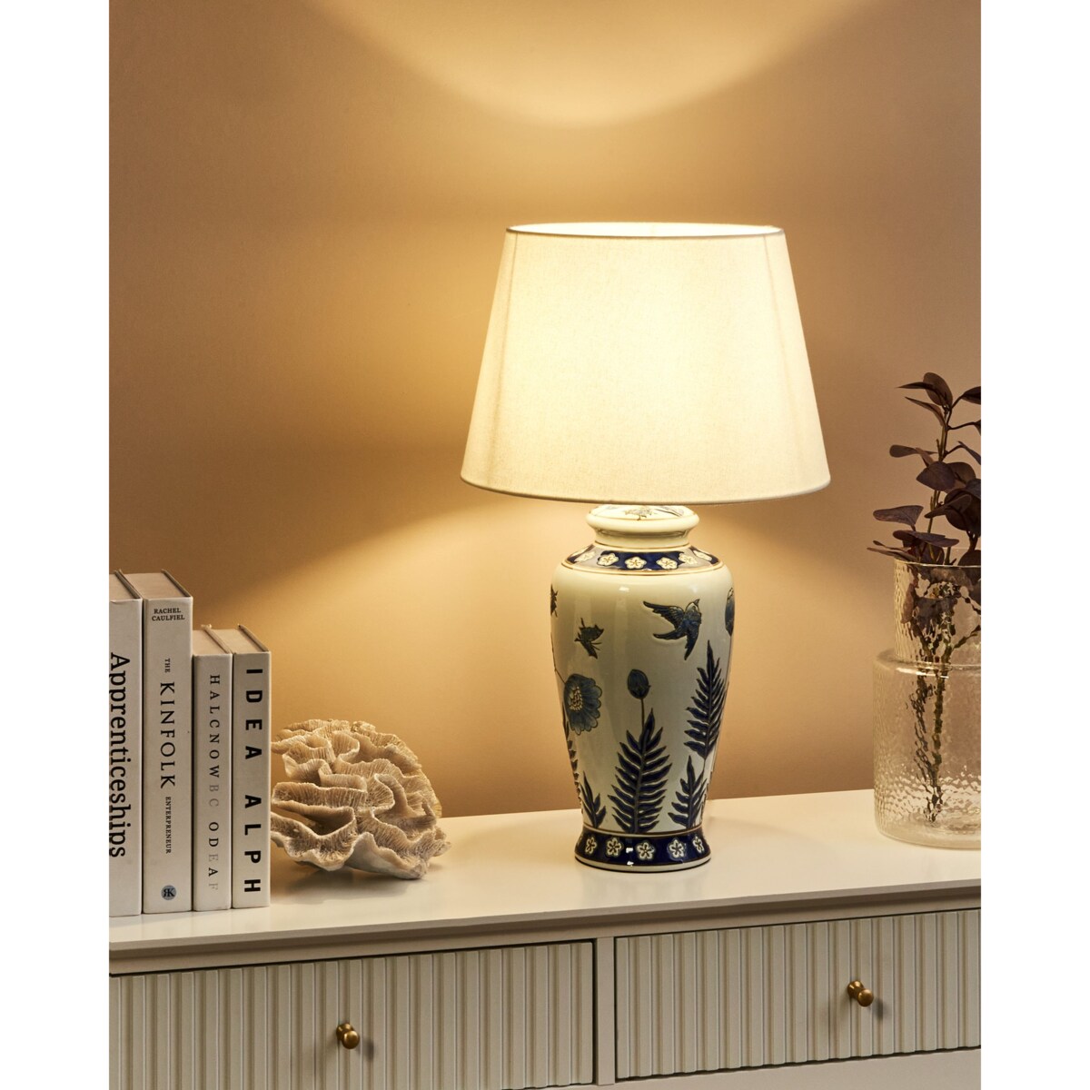 Lampa stołowa BIJELA Porcelana Biały/ niebieski