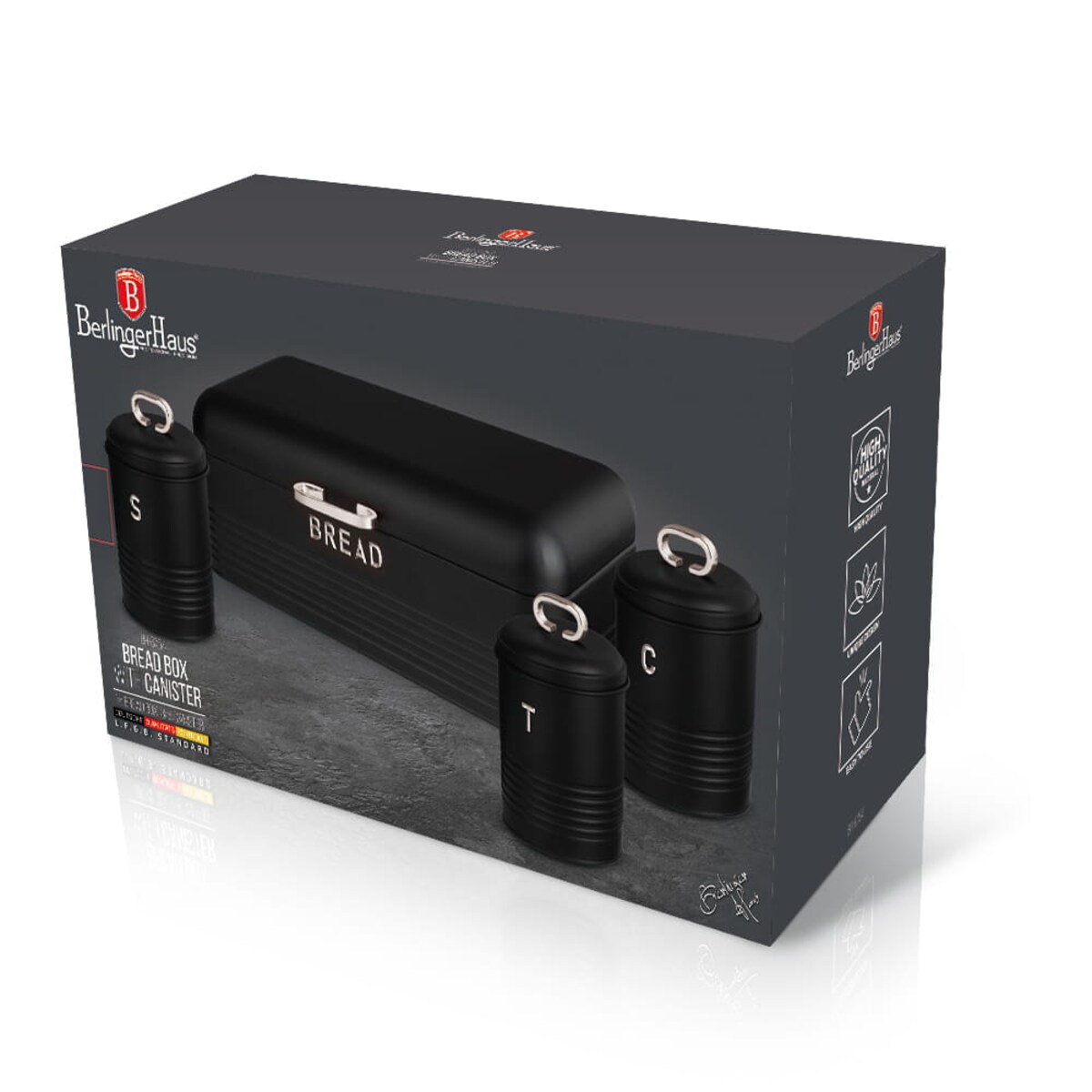 Chlebak stalowy z 3 pojemnikami pojemnik na chleb BERLINGER HAUS Black Silver