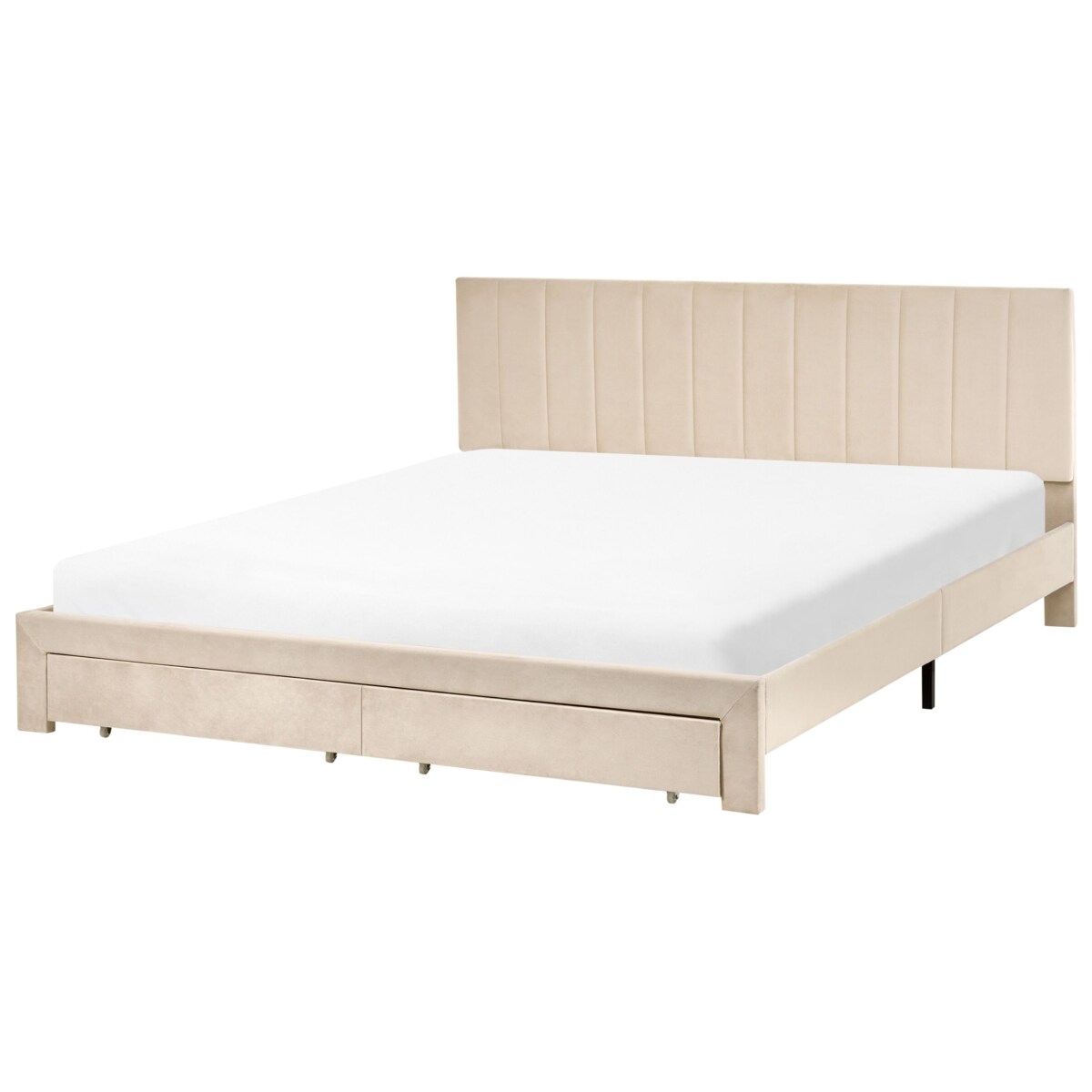 Łóżko z szufladami Welur LONZAC 180 x 200 cm Beżowy