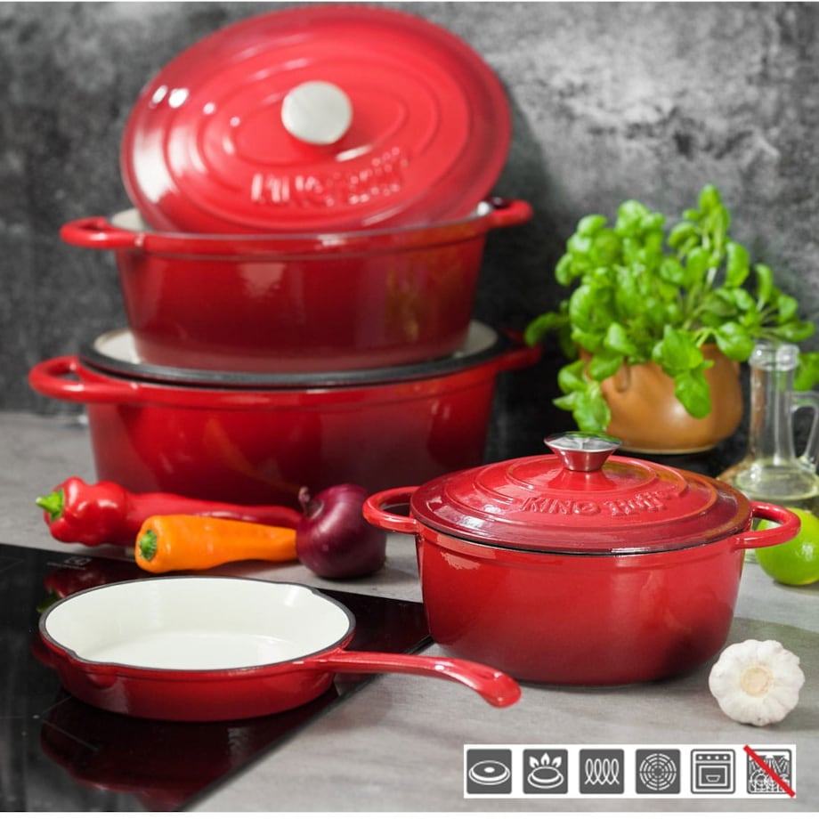Garnek żeliwny emaliowany czerwony 4.0L 24cm na indukcję gaz KINGHOFF