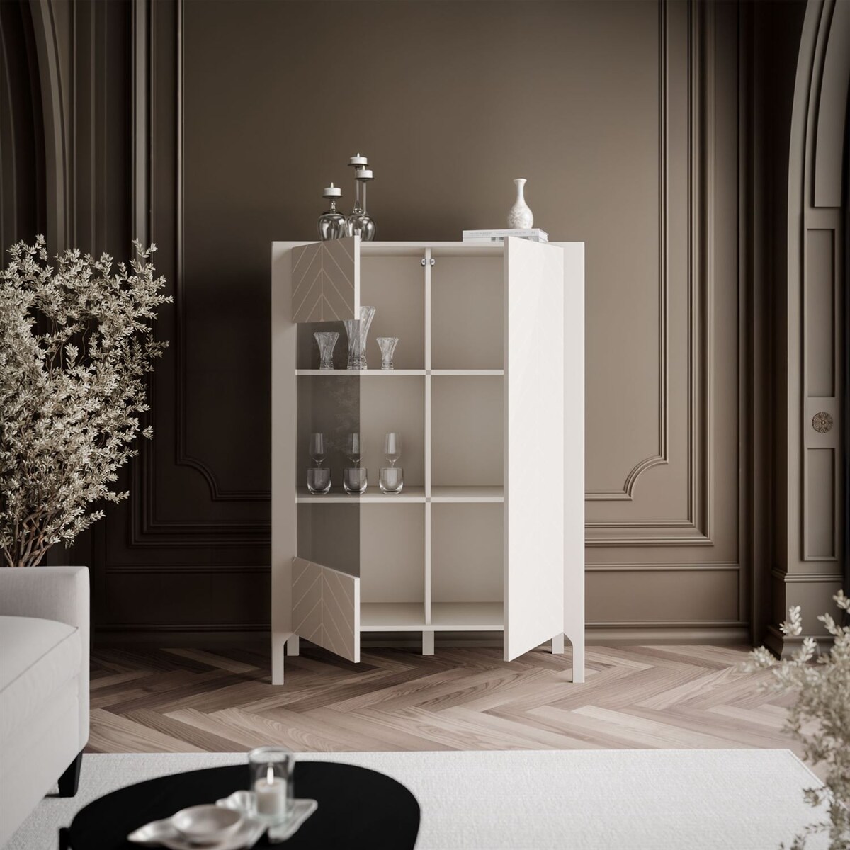 Dwudrzwiowa przeszklona witryna LUMI, kaszmir