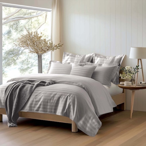 Pościel bambusowa satyna bawełniana 220x200 Bamboo paski, szara