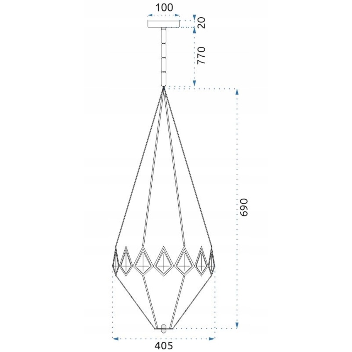 Lampa Wisząca Kryształowa Chrom Diament Żyrandol