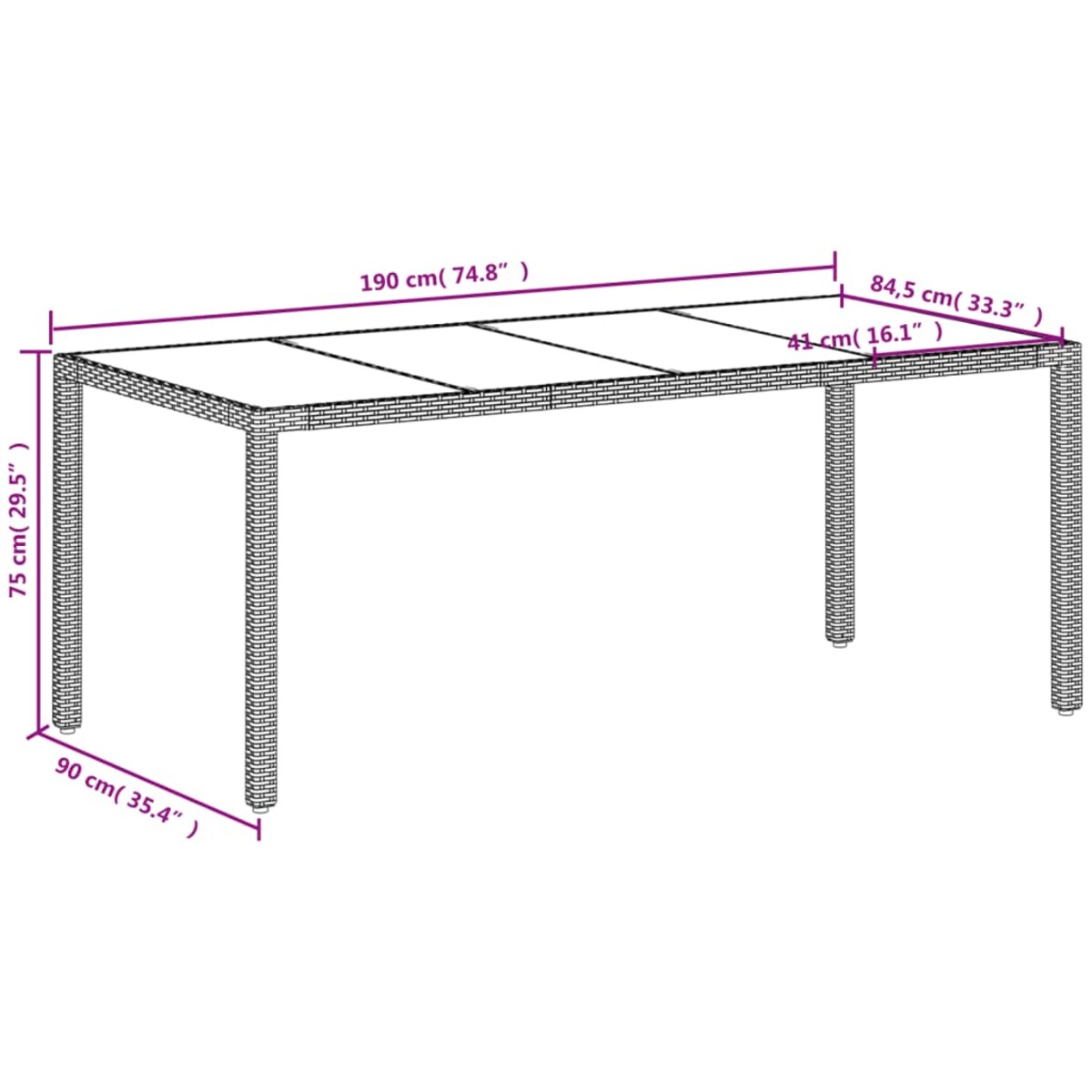 vidaXL Stół ogrodowy ze szklanym blatem, biały 190x90x75 cm, rattan PE
