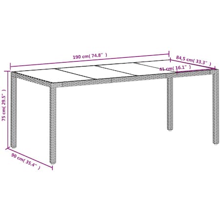 vidaXL Stół ogrodowy ze szklanym blatem, biały 190x90x75 cm, rattan PE