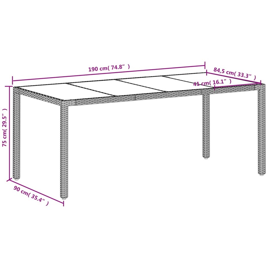 vidaXL Stół ogrodowy ze szklanym blatem, biały 190x90x75 cm, rattan PE