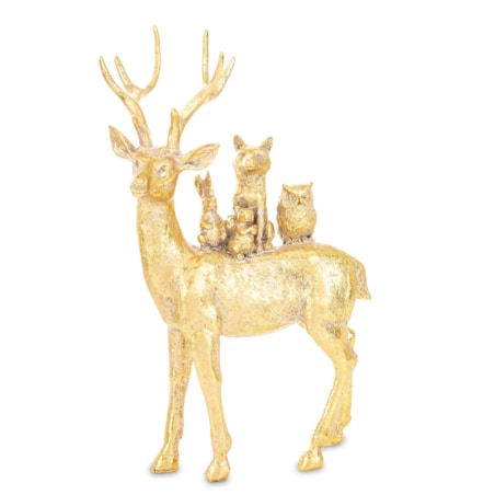 Dekoracja - złoty jeleń i zwierzaki 27x16x9 cm SANU stojący