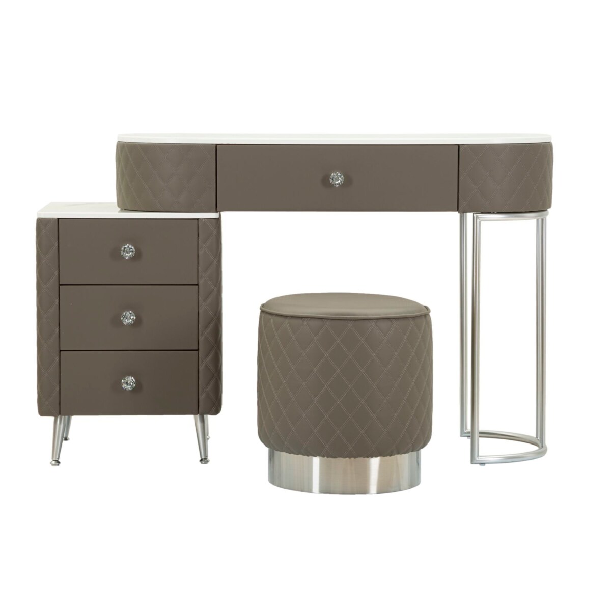 Toaletka z taboretem Sharon Legs, 120 x 40 x 75 cm, zestaw do makijażu, szary, srebrny, styl glamour, Mauro Ferretti