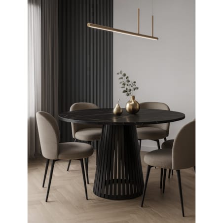 Stół okrągły VIV z lamelami do jadalni , salonu, blat 90 cm - ciemny marmur