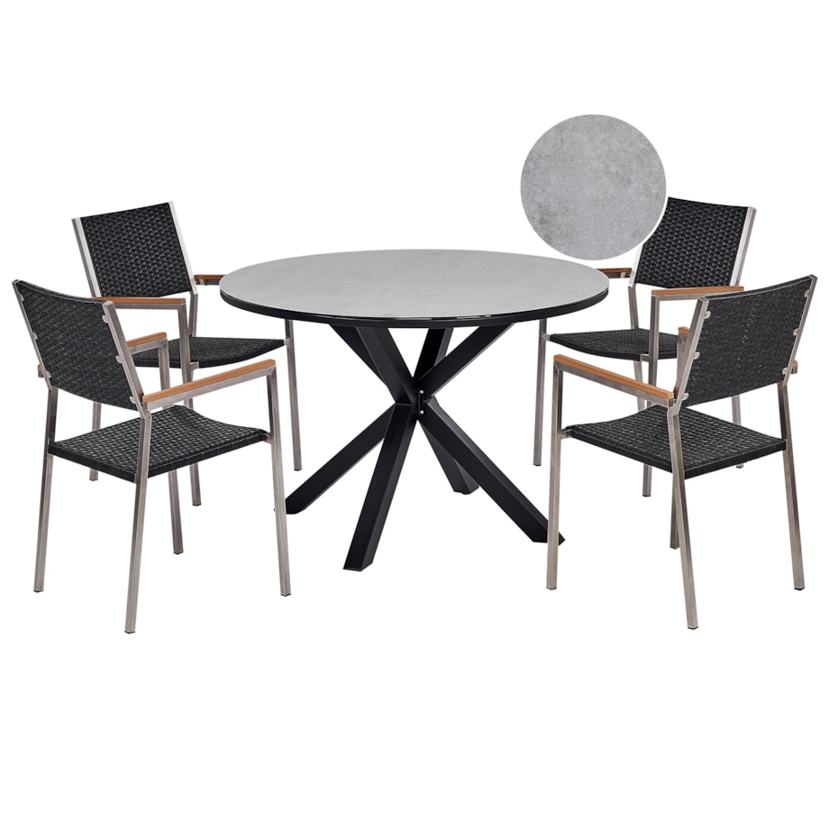 Zestaw ogrodowy dla 4 osób MALETTO/GROSSETO Technorattan Efekt marmuru Szary/ czarny