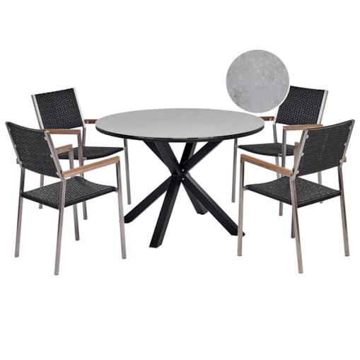Zestaw ogrodowy dla 4 osób MALETTO/GROSSETO Technorattan Efekt marmuru Szary/ czarny