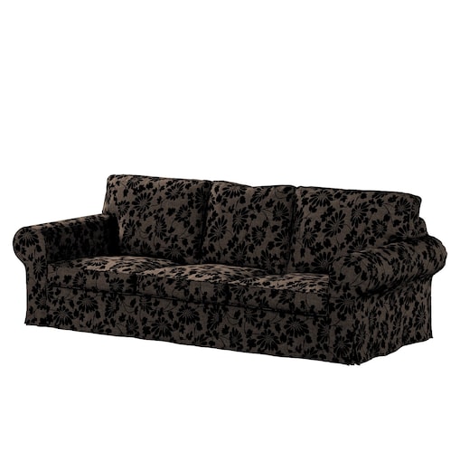 Pokrowiec na sofę Ektorp 3-osobową, rozkładaną, czarne kwiaty na brązowym tle, 218 x 88 x 88 cm, Living II