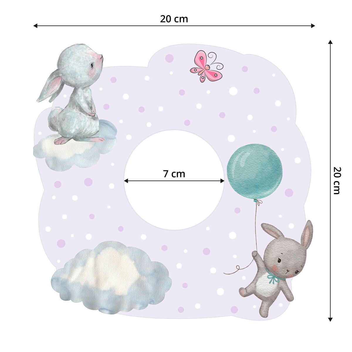 Naklejka Pod Kontakt Do Pokoju Dzieci Króliczki Kropki Groszki Chmury Motyl 20x20cm