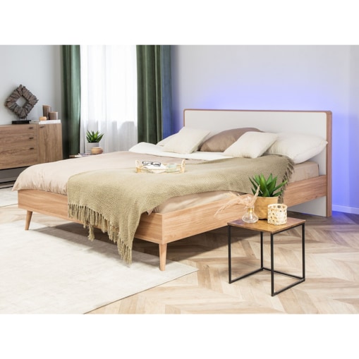 Łóżko LED 140 x 200 cm jasne drewno SERRIS