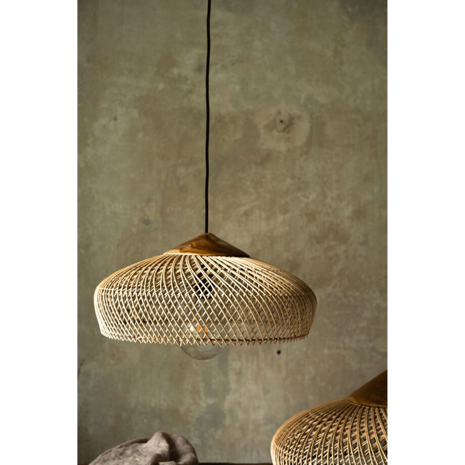 Rattanowa lampa z drewnem teakowym BONNET w rozmiarze L - naturalna