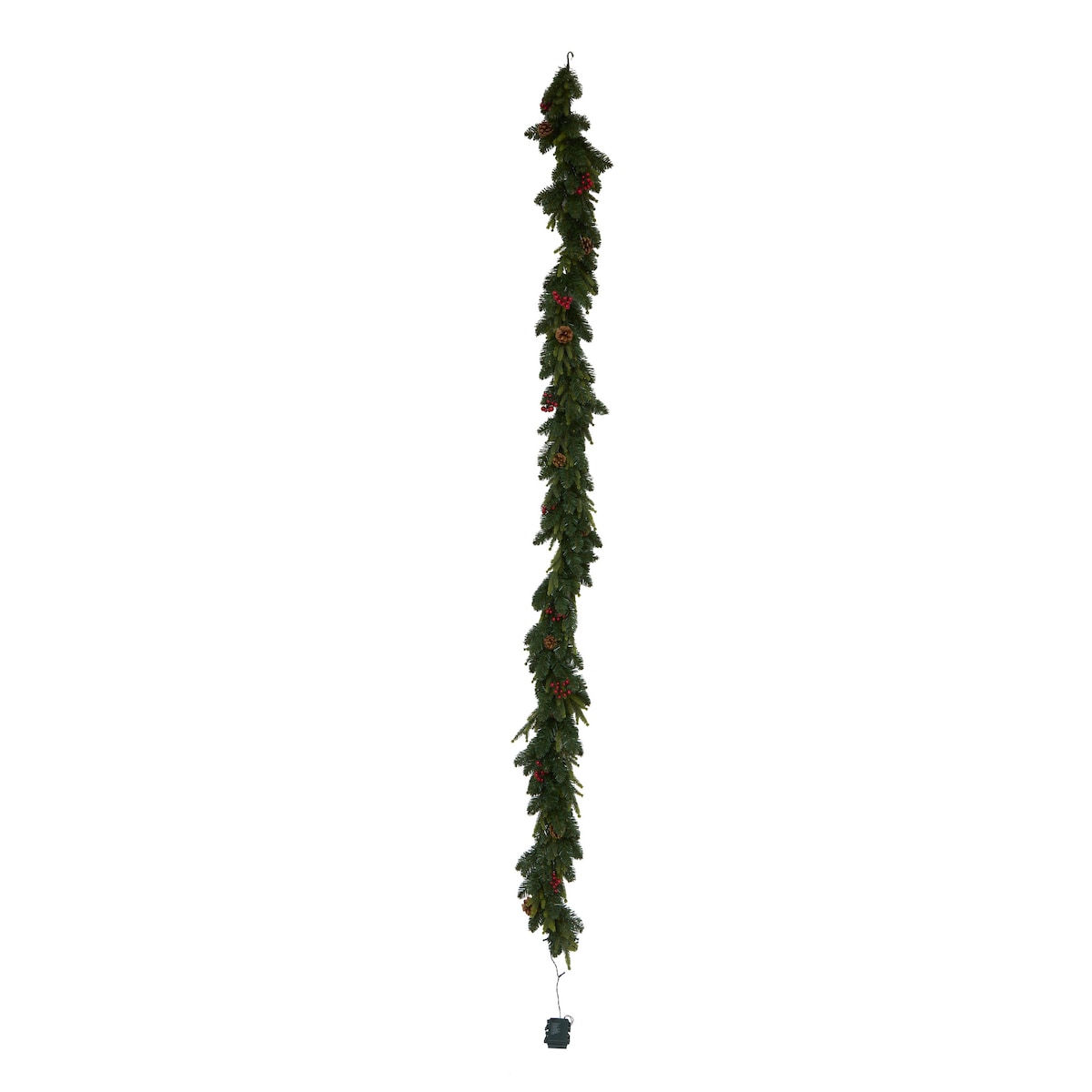 Girlanda świąteczna LED z szyszkami i jarzębiną PINES, 270 cm, na baterie, kolor zielony, szkło
