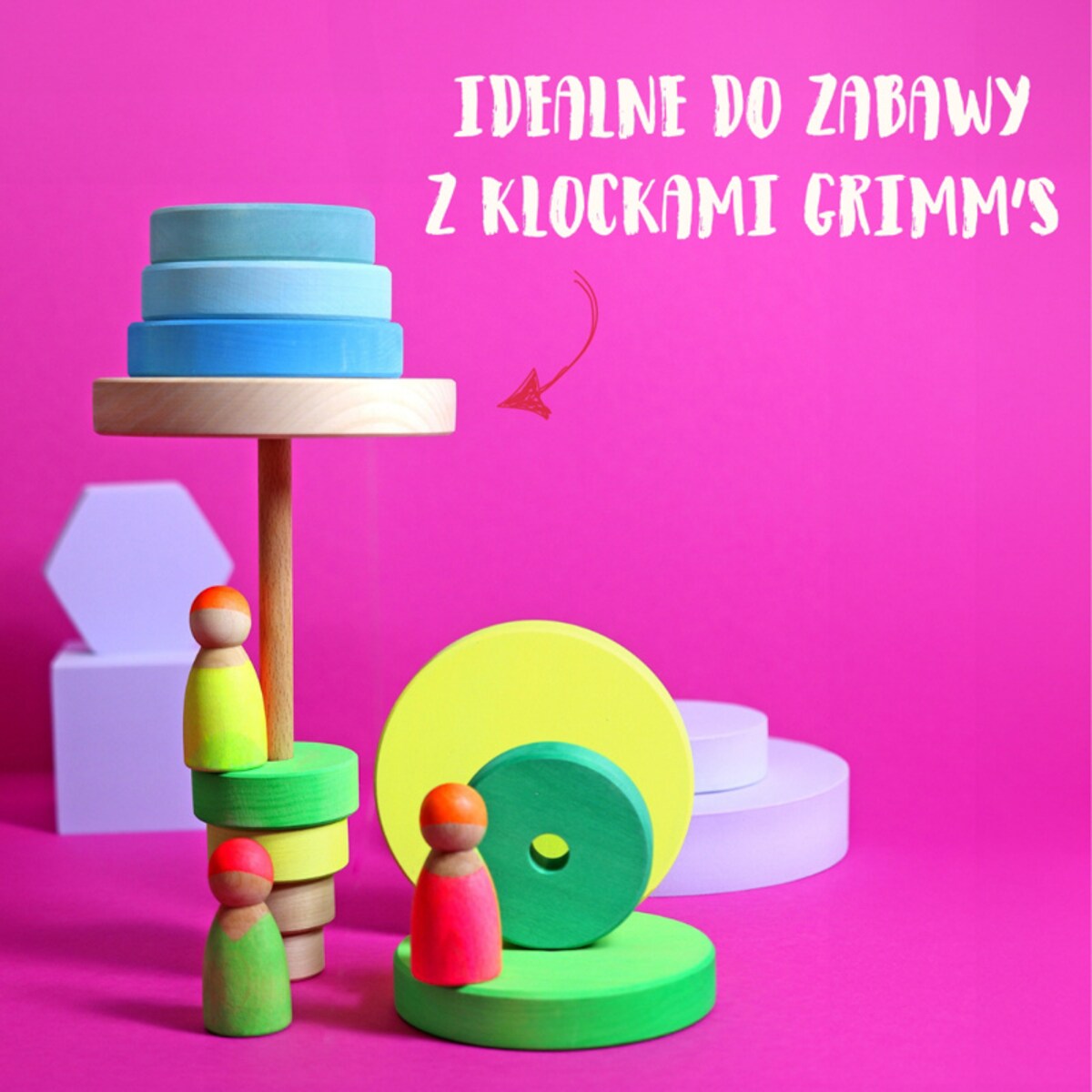 Drewniane figurki Przyjaciele do zabawy dla dzieci 3 szt. Neon Pink/Green Grimm's