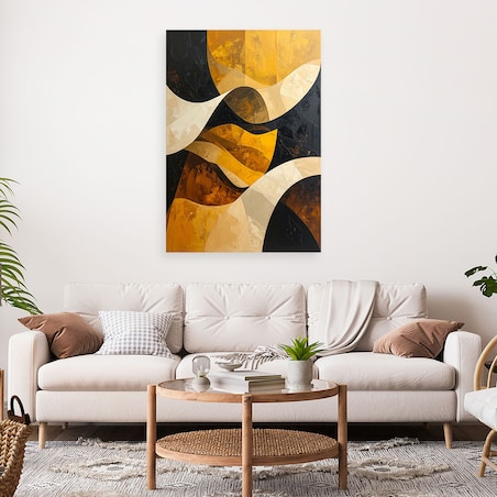 Obraz do salonu sypialni biura loftu, Abstrakcja linie fale zółty czarny złoty