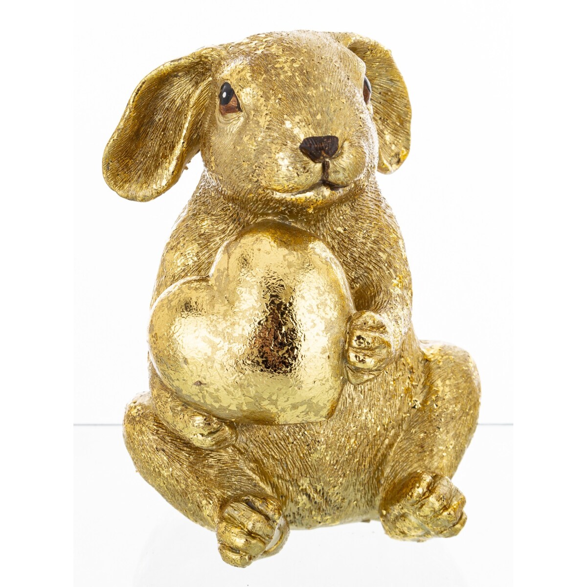 Dekoracja - Para siedzących złotych królików12x7,5x9 i 11x8x8 cm z różą i sercem