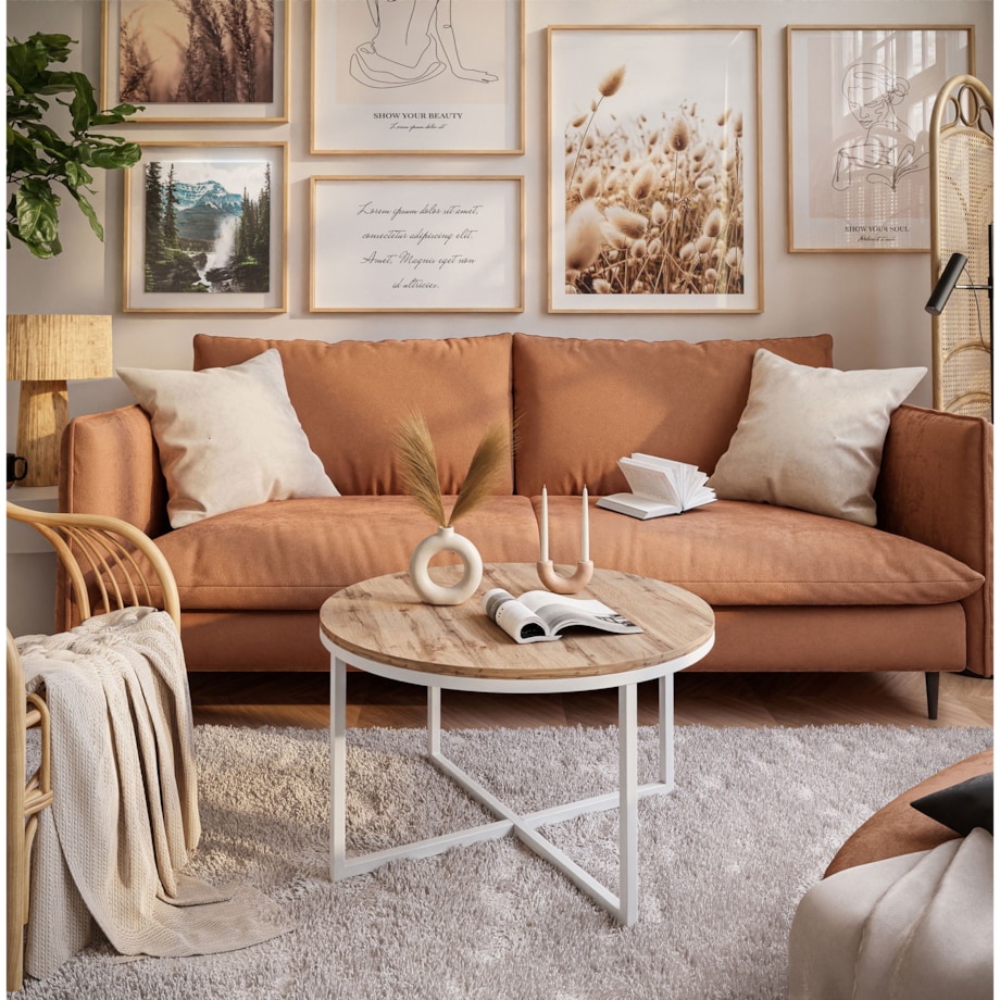 Okrągły stolik kawowy CIRI-X biały dąb wotan