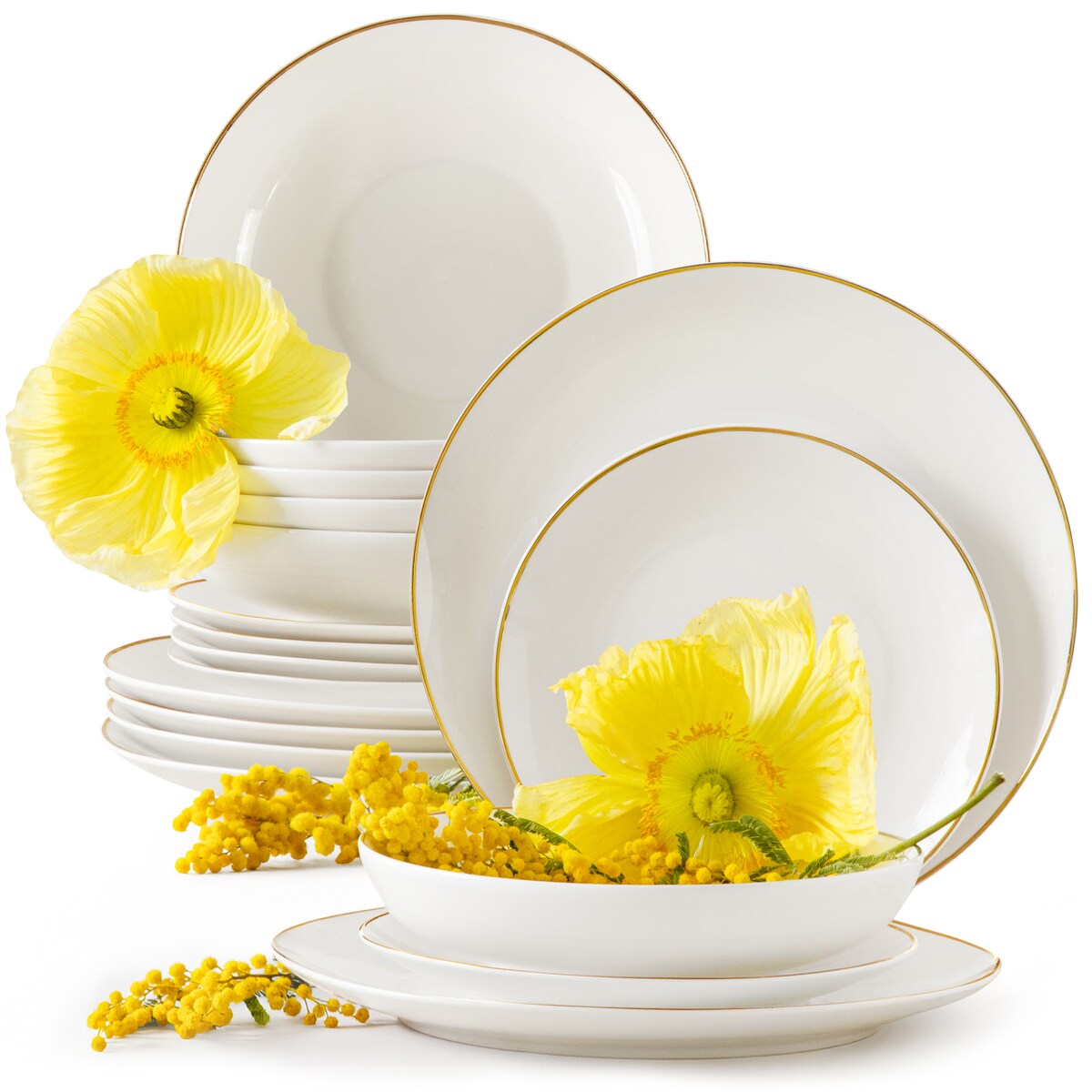 KONSIMO AD BELLA, Zestaw obiadowy 6 os. (18 el.), kolor ecru/złoty