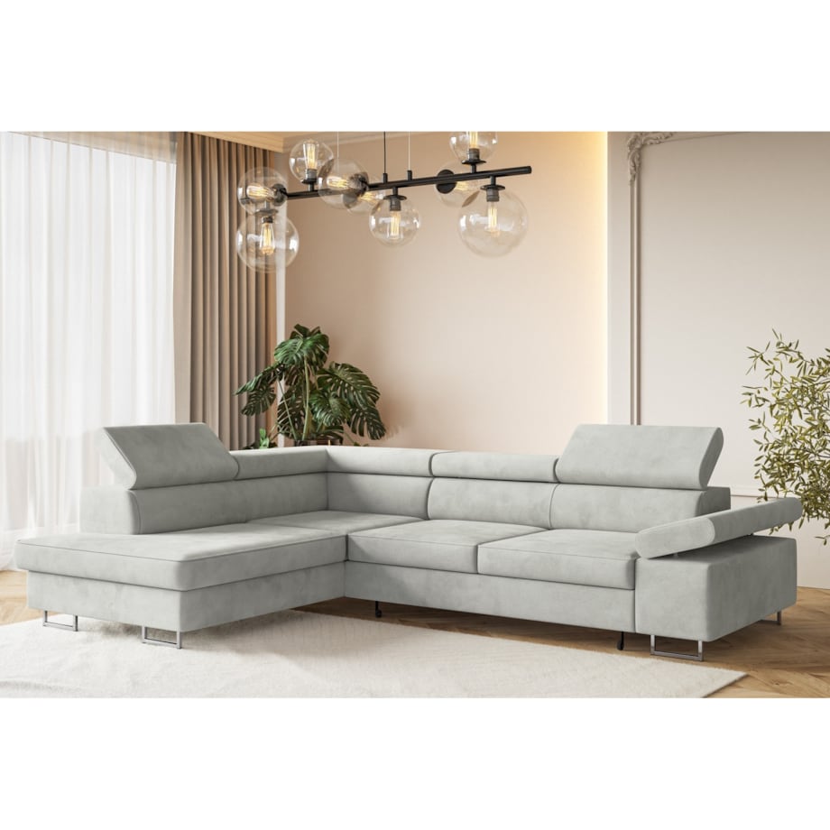 Narożnik ALEX z regulowanymi zagłówkami, lewostronny-Matt Velvet szary