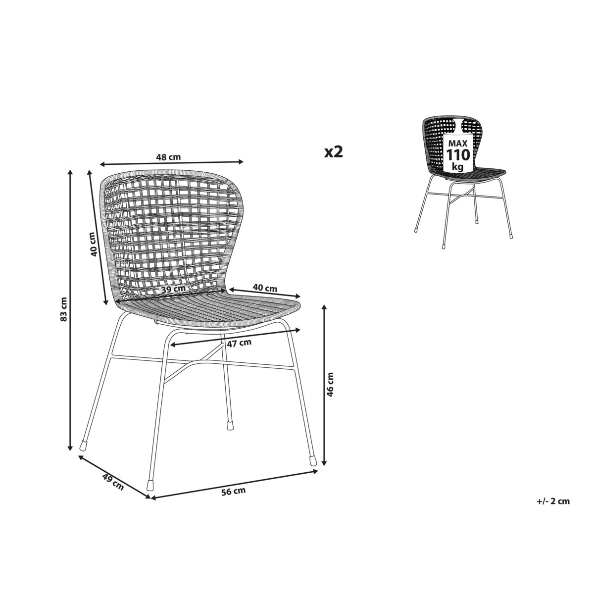Zestaw 2 krzeseł do jadalni rattanowy naturalny ELFROS