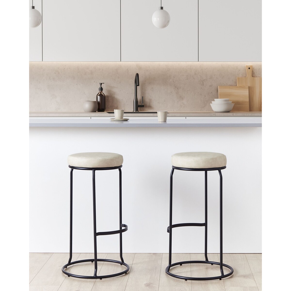 Zestaw 2 stołków barowych ekoskóra jasnobeżowy MILROY