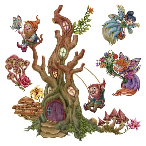 Zestaw naklejek na ścianę, Wróżkowy las, 130cm