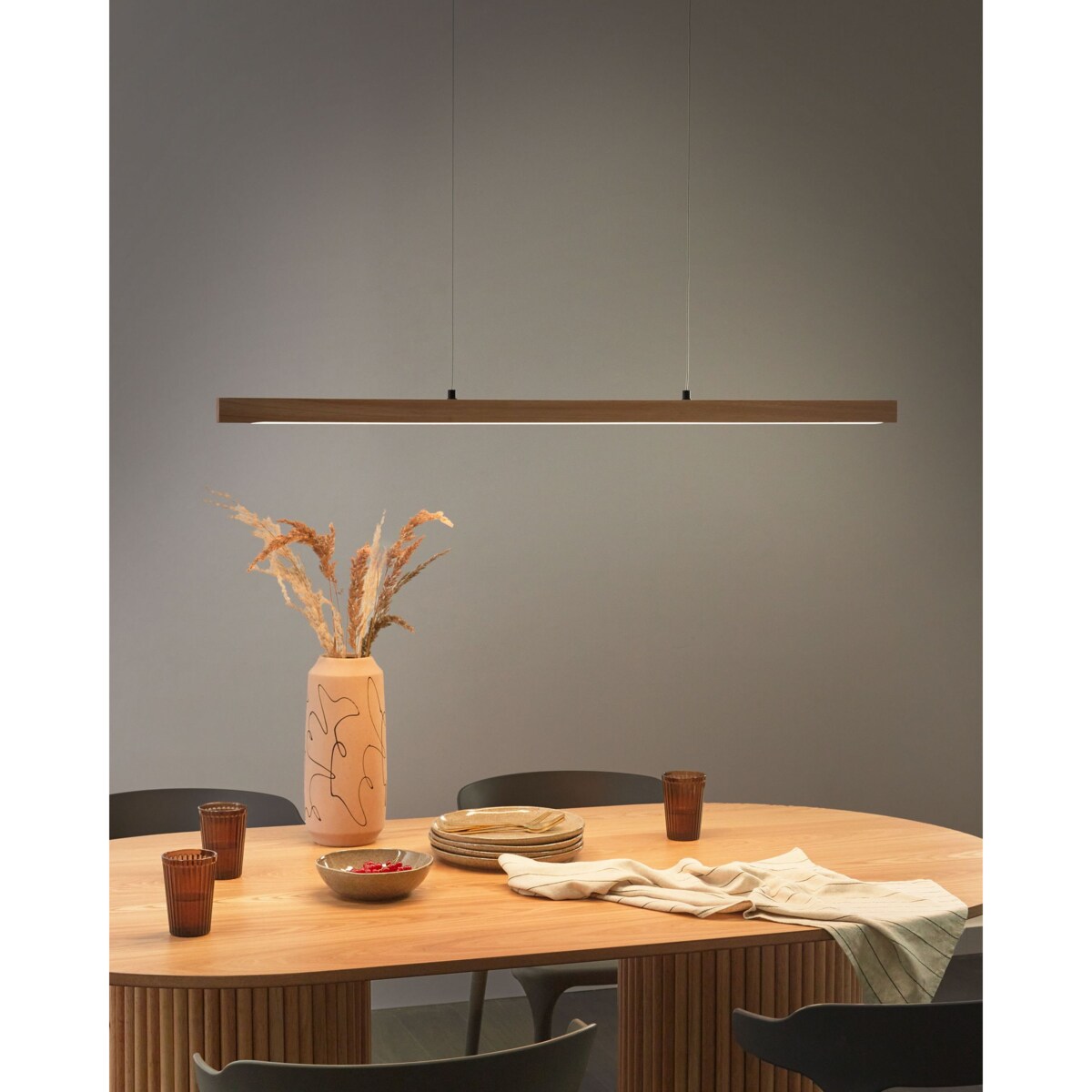 Lampa wisząca LED ze ściemniaczem jasne drewno STEWARTS