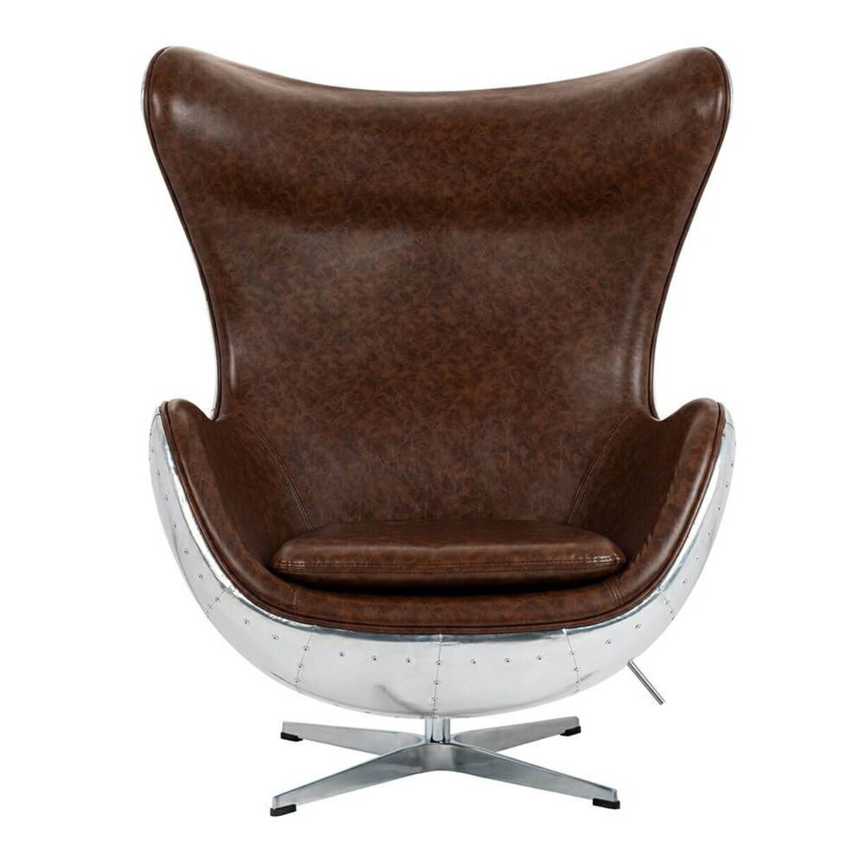 Nowoczesny fotel Egg KH1501100205 metal ekoskóra brązowy, King Home