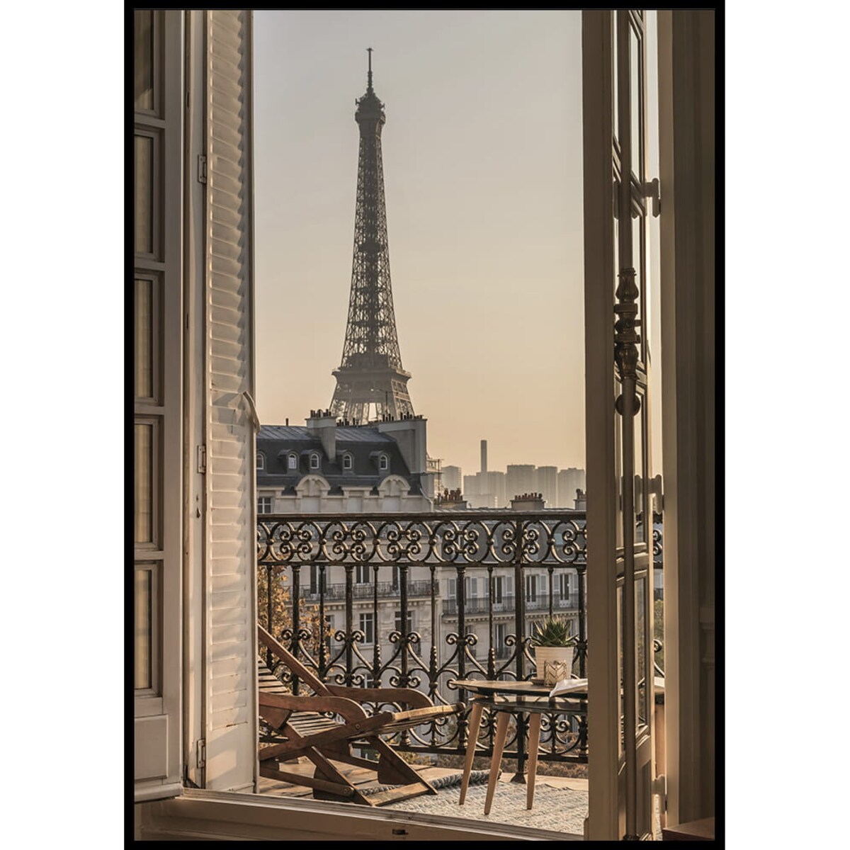 plakat widok z okna na wieżę eiffla paryż francja 30x40 cm