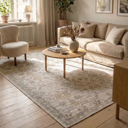 Dywan Wełniany Sahara 120x180 cm Ornament Vintage Beżowy