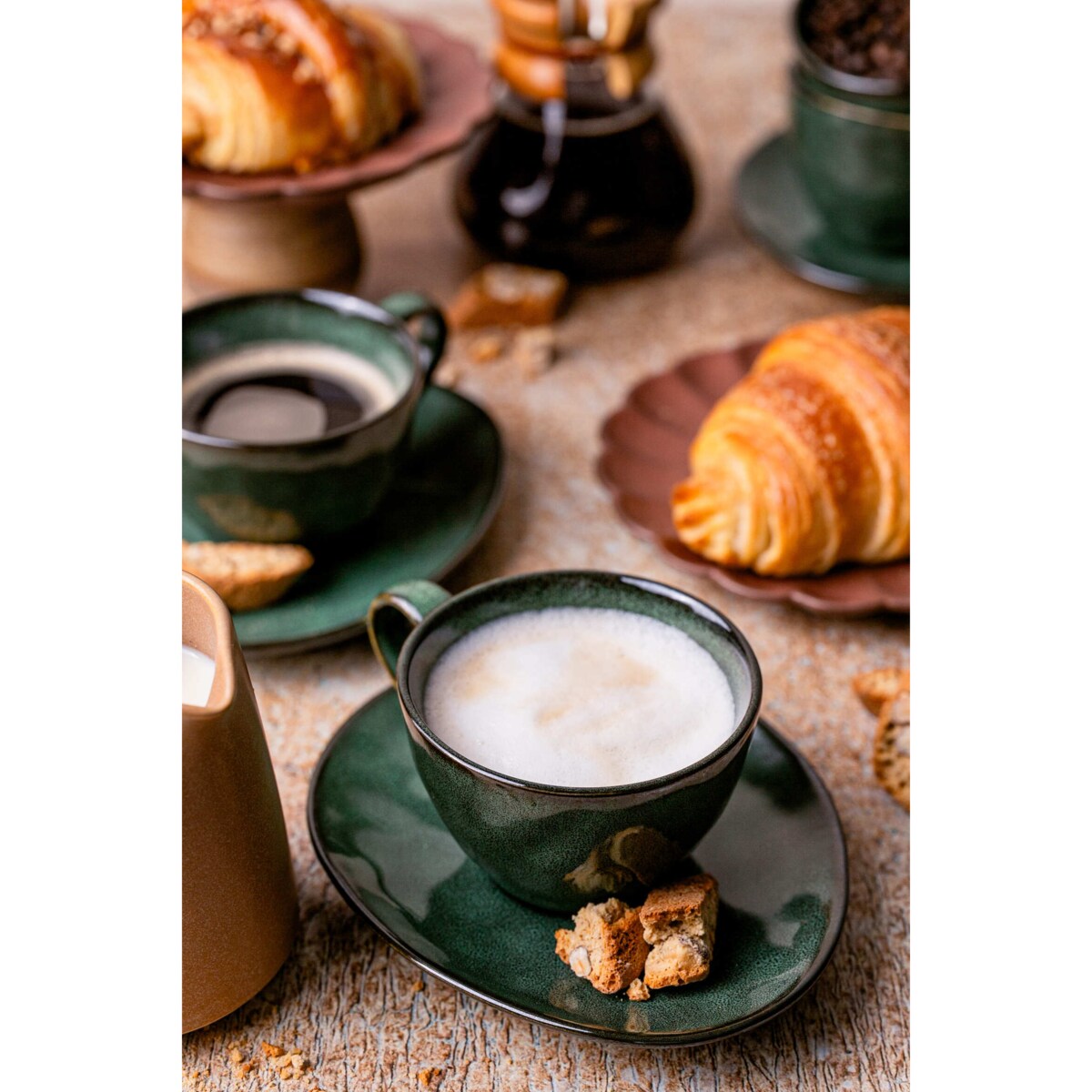 Serwis kawowy Uminami zielony na 12 osób 24 szt. Nowoczesny Do zmywarki Komplet filiżanka i spodek