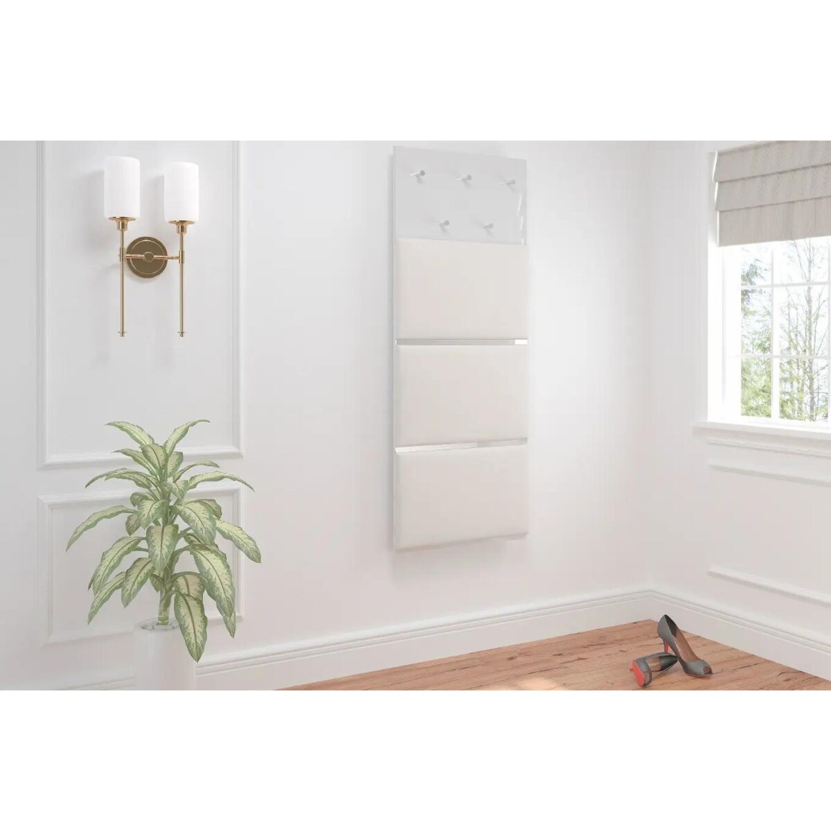 Elegancki, biały zestaw mebli do przedpokoju Dancan EVELINE / wysoki połysk