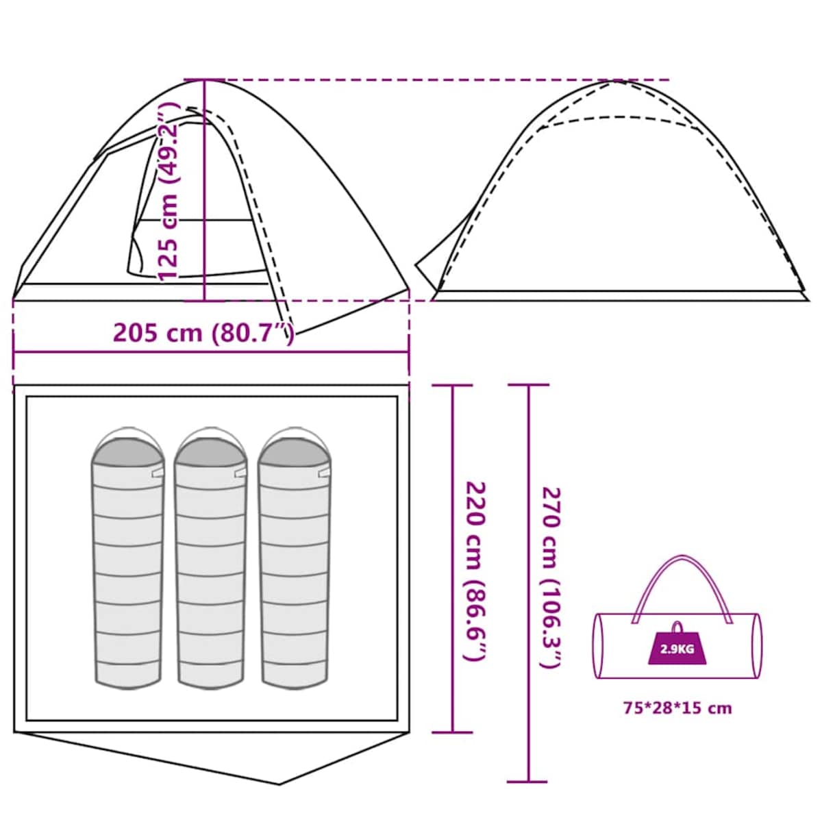 vidaXL Namiot turystyczny, 3-os., moro, wodoszczelny