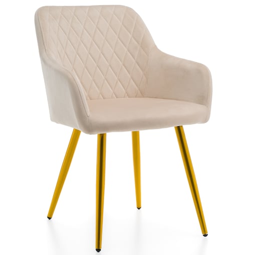 Krzesło tapicerowane TODI welur do salonu jadalni pikowane beżowe złote nogi