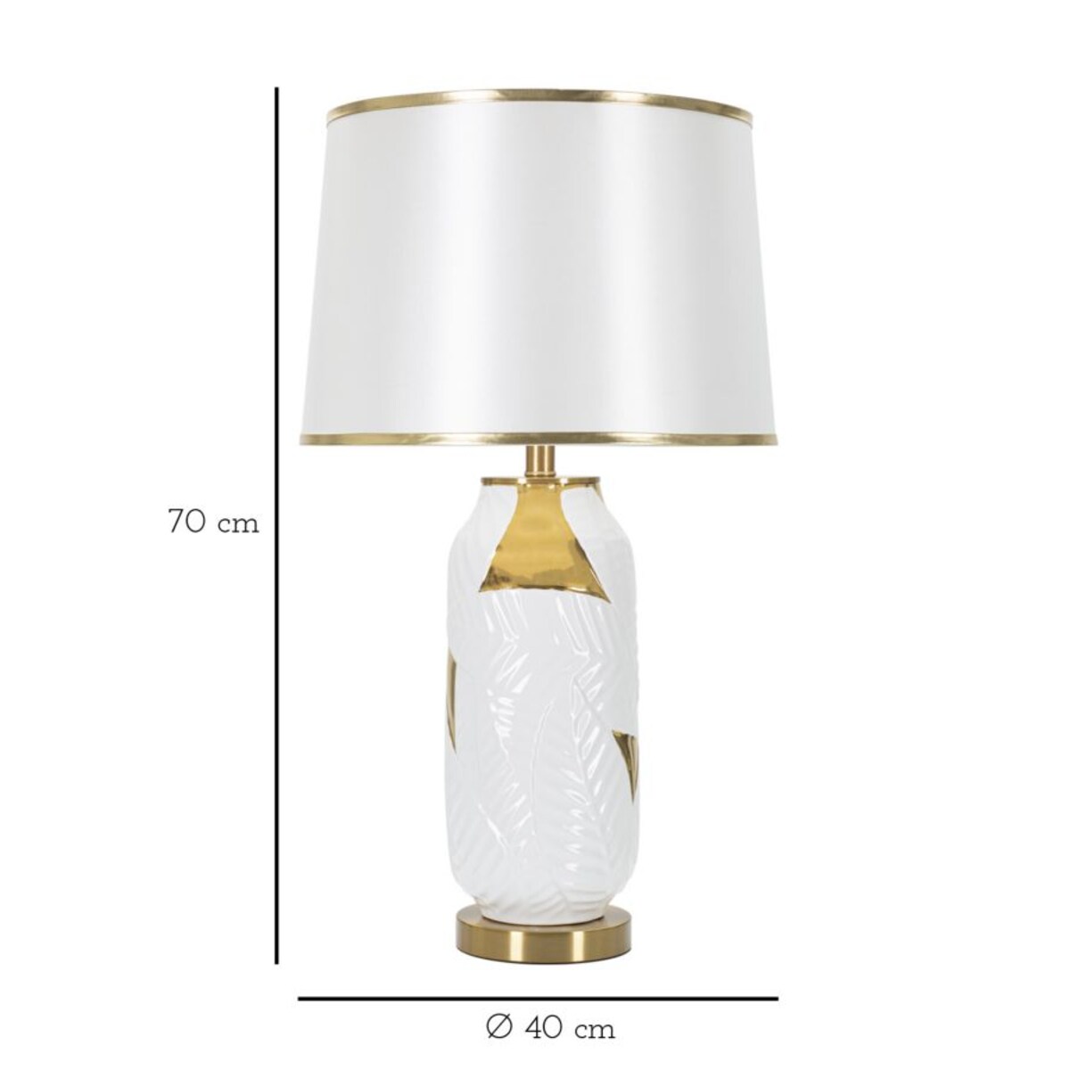 Lampa stołowa, kolor złoty i biały, ceramika, żelazo i tkanina, 40 x 40 x 70 cm, 1 x E27, max. 40 W, do salonu i sypialni, Mauro Ferretti