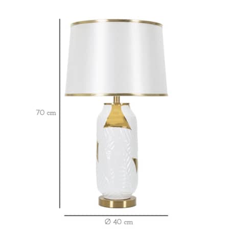 Lampa stołowa, kolor złoty i biały, ceramika, żelazo i tkanina, 40 x 40 x 70 cm, 1 x E27, max. 40 W, do salonu i sypialni, Mauro Ferretti