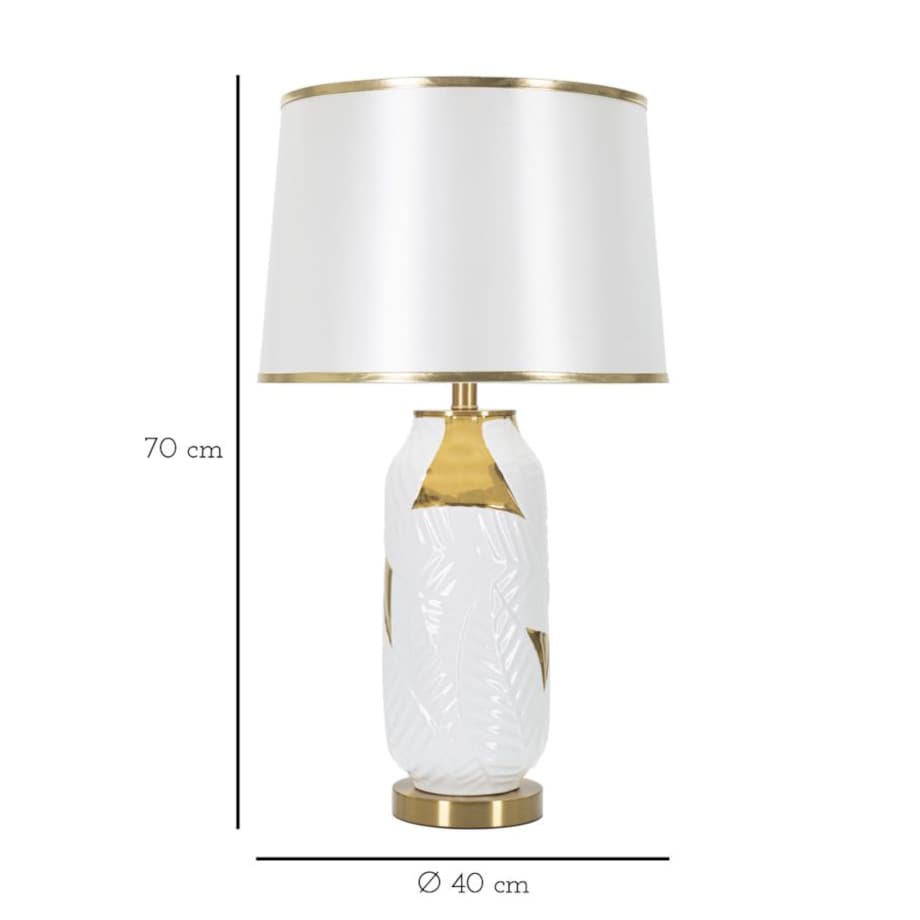 Lampa stołowa, kolor złoty i biały, ceramika, żelazo i tkanina, 40 x 40 x 70 cm, 1 x E27, max. 40 W, do salonu i sypialni, Mauro Ferretti