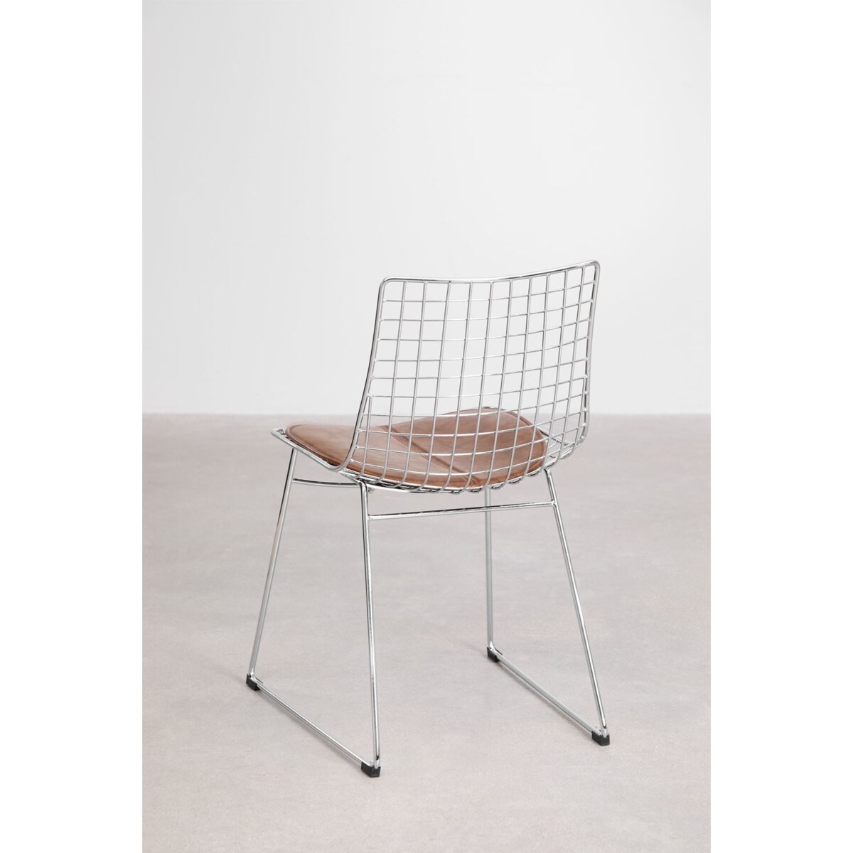 Krzesło metalowe, chromowane z brązową poduszką Renee