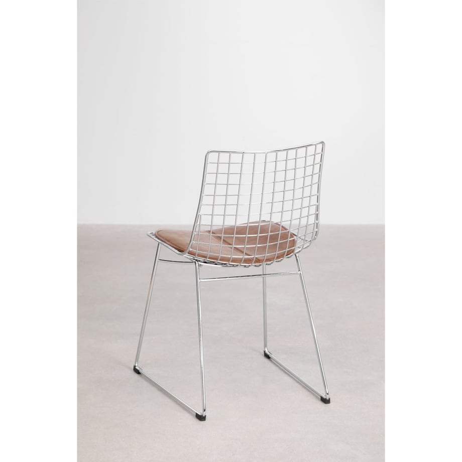 Krzesło metalowe, chromowane z brązową poduszką Renee