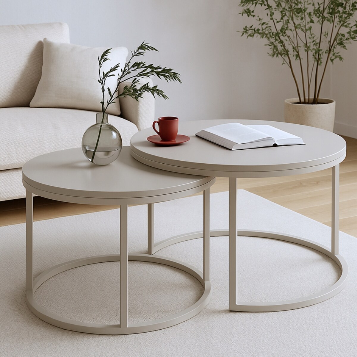 Stolik Kawowy KASZMIR Zestaw 2w1 Okrągły 80/60cm Industrial SOFT LOFT COLOR