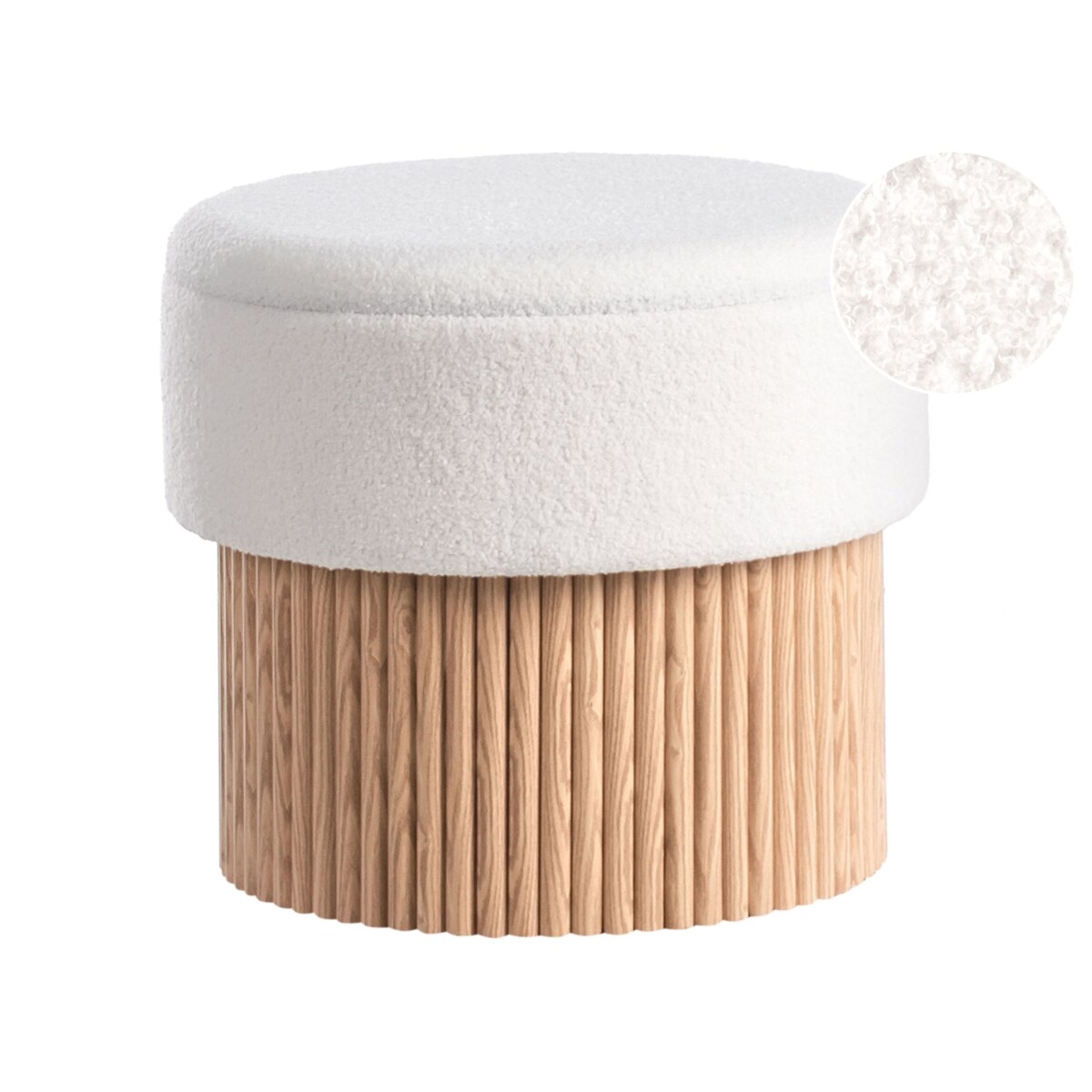 Puf ze schowkiem RICHEY Boucle Złamana biel 50 cm 50 cm 46 cm