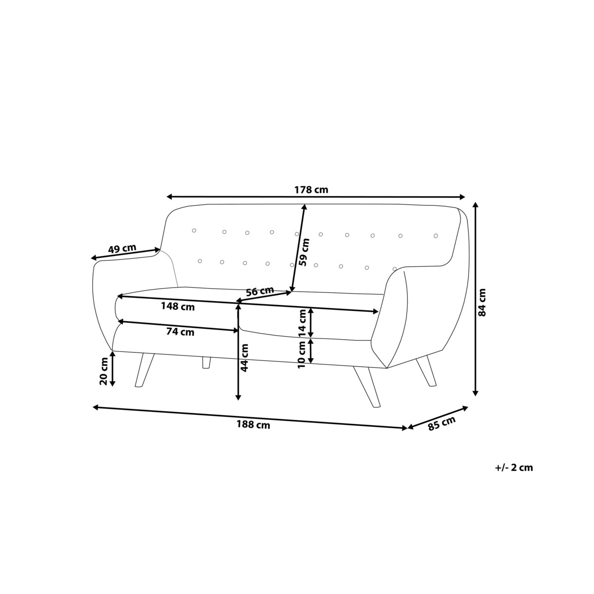 Sofa 3-osobowa welurowa niebieska BODO