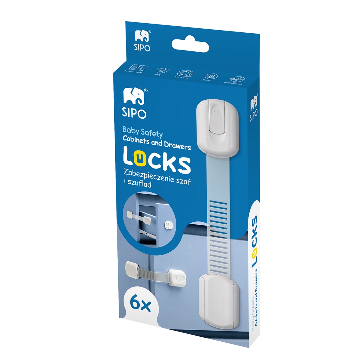 zabezpieczenia szaf i szuflad z regulacją, sipo, zestaw 6 szuk